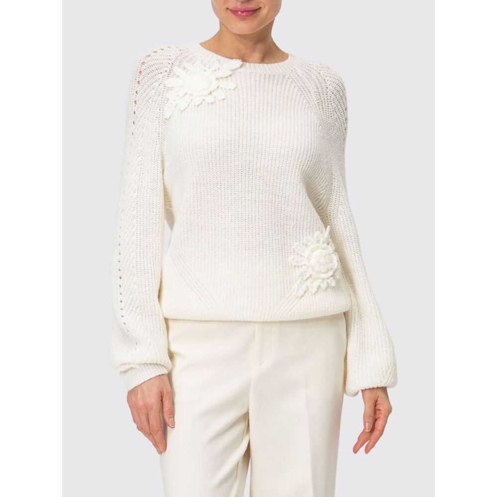 Twinset Women Twinset Wool Blend Crewneck Jumper With Floral Embroidery Applique